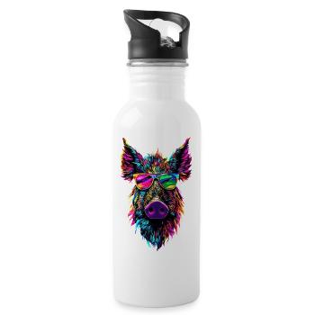Wildschwein Schwarzwild Wildschweine Schwein Jäger - Trinkflasche mit integriertem Trinkhalm - Weiß - Rechts