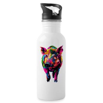 Wildschwein Schwarzwild Wildschweine Schwein Jäger - Trinkflasche mit integriertem Trinkhalm - Weiß - Rechts