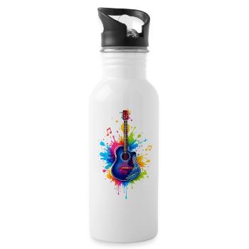 Bunte Gitarre – Musik Graffiti Art  - Trinkflasche mit integriertem Trinkhalm - Weiß - Rechts