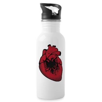 Albanien Herz - Trinkflasche mit integriertem Trinkhalm - Weiß - Rechts