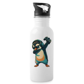 Gamer Penguin Bird Playing Video Games Art - Water bottle with straw - white - Right