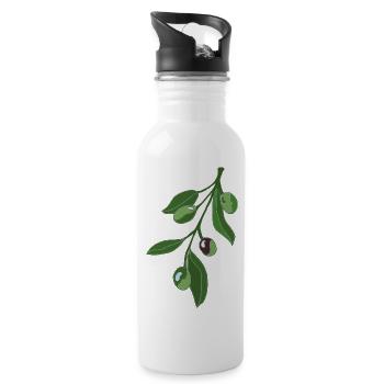 Olivenzweig Botanik Illustration - Trinkflasche mit integriertem Trinkhalm - Weiß - Rechts