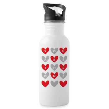 You Are The One Romantic Heart Pattern Graphic - Water bottle with straw - white - Right