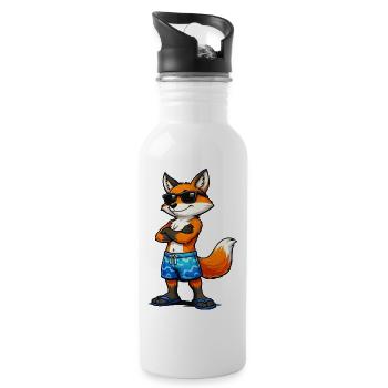 Summer fox with sunglasses - Water bottle with straw - white - Right
