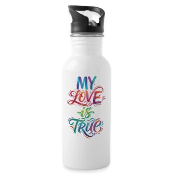 My Love Is True Colorful Text Painting Print - Water bottle with straw - white - Right