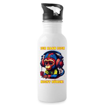 Ich Kann Dich Nicht Hören Monkey - Trinkflasche mit integriertem Trinkhalm - Weiß - Rechts