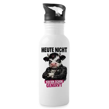 Ich bin schon genervt Punk-Kuh mit Attitüde - Trinkflasche mit integriertem Trinkhalm - Weiß - Rechts