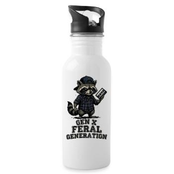 Retro Raccoon Gen X Feral Generation - Water bottle with straw - white - Right
