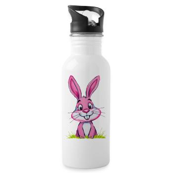 Lapin de Pâques Rose - Gourde avec paille intégrée - blanc - Droite