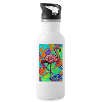 Flamingo - Trinkflasche mit integriertem Trinkhalm - Weiß - Rechts