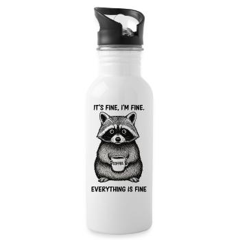 Its Fine In Fine Coffee Raccoon Humor - Water bottle with straw - white - Right