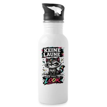 Keine Laune aber voll im Look Waschbär Spruch - Trinkflasche mit integriertem Trinkhalm - Weiß - Rechts