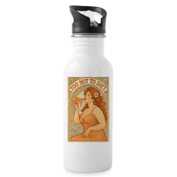 Art nouveau Pin-Up : Pizza – Trop chaud pour être diété. - Gourde avec paille intégrée - blanc - Droite