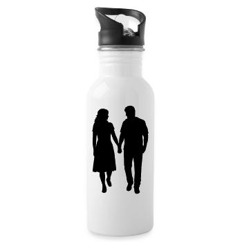 Couple Silhouette Amour Romance Petit ami de la Saint-Valentin - Gourde avec paille intégrée - blanc - Droite
