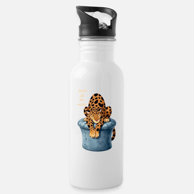 Leopard im Hut: Müde Ruhe - Trinkflasche mit integriertem Trinkhalm - Weiß