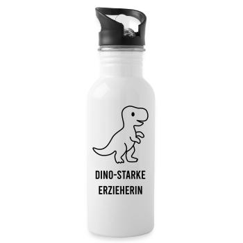 Dino-starke Erzieherin – Kita Abschiedsgeschenk - Trinkflasche mit integriertem Trinkhalm - Weiß - Rechts