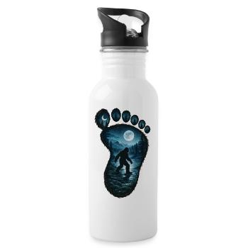 Bigfoot-Wald-Fußabdrück Vollmondnacht - Trinkflasche mit integriertem Trinkhalm - Weiß - Rechts
