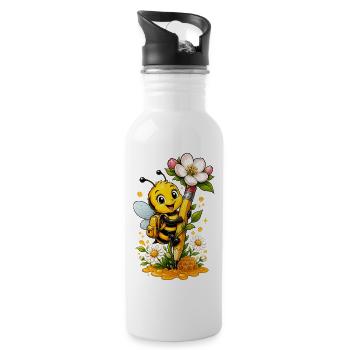 Biene Honig Imker Honigwabe Blumen Wiese Insekt - Trinkflasche mit integriertem Trinkhalm - Weiß - Rechts