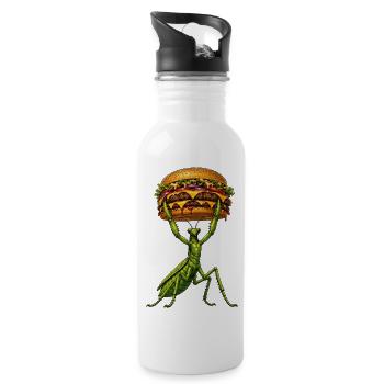 Praying Mantis Weightlifting Burger Comic - Water bottle with straw - white - Right