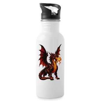Feuerdrache Flammenatem - Trinkflasche mit integriertem Trinkhalm - Weiß - Rechts
