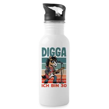 Digga Ich Bin 30 Pferd Rock - Trinkflasche mit integriertem Trinkhalm - Weiß - Rechts