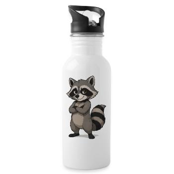 Confident Raccoon Cartoon - Water bottle with straw - white - Right