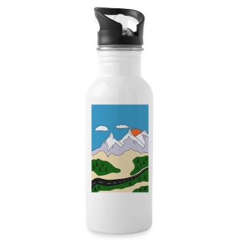 Sonnenuntergang in Berglandschaft - Trinkflasche mit integriertem Trinkhalm - Weiß - Rechts