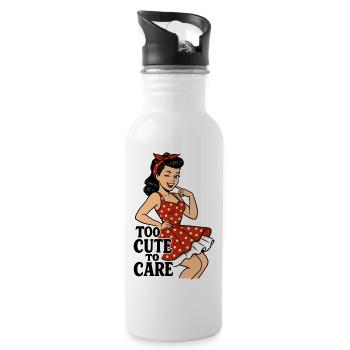 Too Cute to Care – Freches Pin-up Girl Retro - Trinkflasche mit integriertem Trinkhalm - Weiß - Rechts