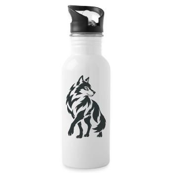 Geometrischer Wolf – Silhouette - Trinkflasche mit integriertem Trinkhalm - Weiß - Rechts