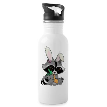 Snuggles the raccoon in a bunny costume with carrot - Water bottle with straw - white - Right