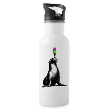 Seelöwe mit Eis im Stencil Style   - Trinkflasche mit integriertem Trinkhalm - Weiß - Rechts