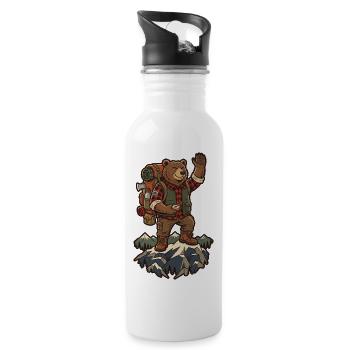 Bärenwanderer auf dem Gipfel - Trinkflasche mit integriertem Trinkhalm - Weiß - Rechts