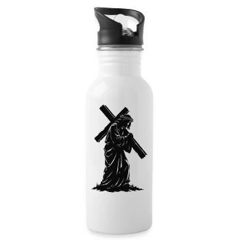 Kreuzsilhouette der Andacht - Trinkflasche mit integriertem Trinkhalm - Weiß - Rechts