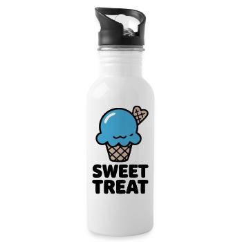 Sweet Treat Eiscreme Logo - Trinkflasche mit integriertem Trinkhalm - Weiß - Rechts