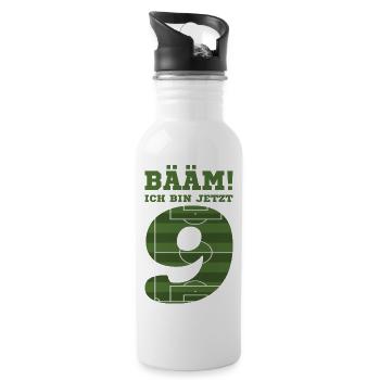 9. Geburtstag Geschenk Fußball Neun Jahre - Trinkflasche mit integriertem Trinkhalm - Weiß - Rechts