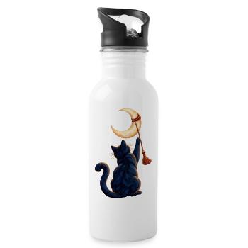 Mond-Abbrecherkatze - Trinkflasche mit integriertem Trinkhalm - Weiß - Rechts