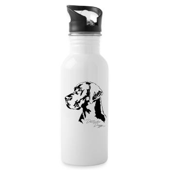 DEUTSCHE DOGGE Portrait Wilsigns - Trinkflasche mit integriertem Trinkhalm - Weiß - Rechts