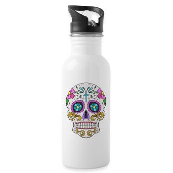 Mexican Skull Dia de los Muertos Day of the - Water bottle with straw - white - Right