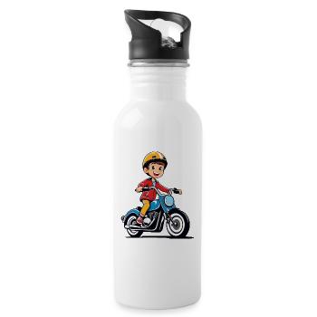 Little boy riding motorcycle - Water bottle with straw - white - Right