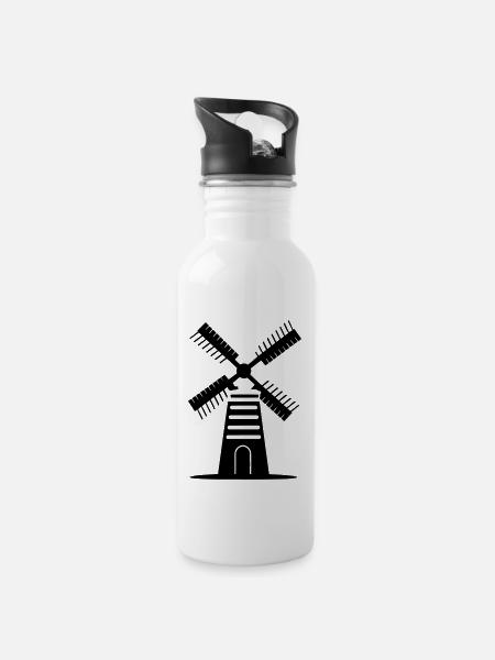 Windmühle - Trinkflasche mit integriertem Trinkhalm - Weiß