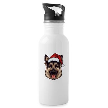 German Shepherd Dog Head Christmas Christmas - Water bottle with straw - white - Right