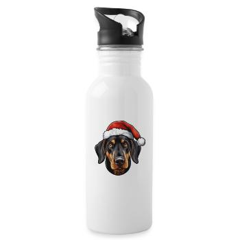 Doberman Dog Head Christmas Christmas - Water bottle with straw - white - Right