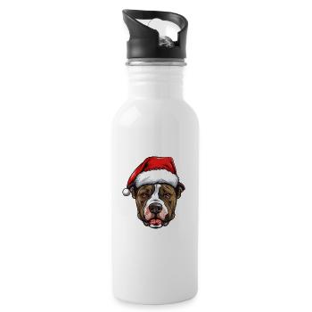 Staffordshire Bull Terrier Dog Head Christmas - Water bottle with straw - white - Right