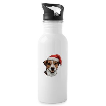 jack russel terrier Hund Weihnachten Kopf - Trinkflasche mit integriertem Trinkhalm - Weiß - Rechts