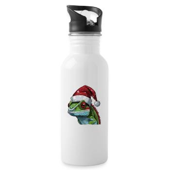 Chameleon Christmas Animal Head - Water bottle with straw - white - Right