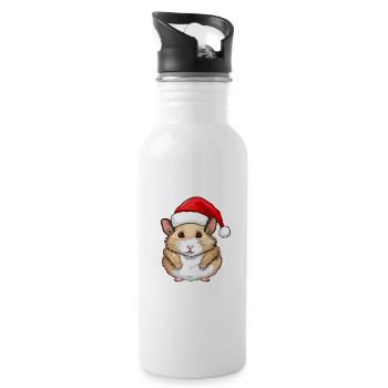 Hamster Weihnachten Tier Kopf - Trinkflasche mit integriertem Trinkhalm - Weiß - Rechts