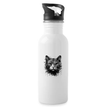 Katze Symbol Kopf Porträt Tier - Trinkflasche mit integriertem Trinkhalm - Weiß - Rechts