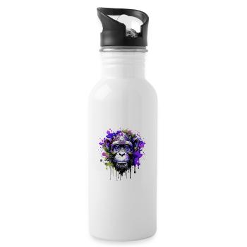 Monkey Head Portrait Colorful - Water bottle with straw - white - Right