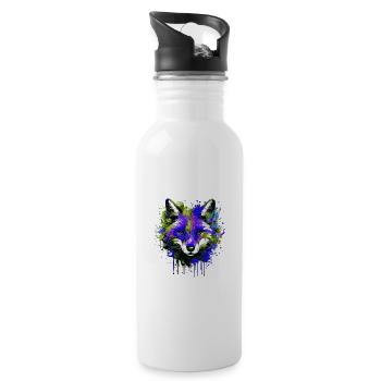Fuchs Kopf Porträt Bunt - Trinkflasche mit integriertem Trinkhalm - Weiß - Rechts