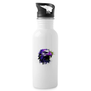 Eagle Head Portrait Colorful - Water bottle with straw - white - Right
